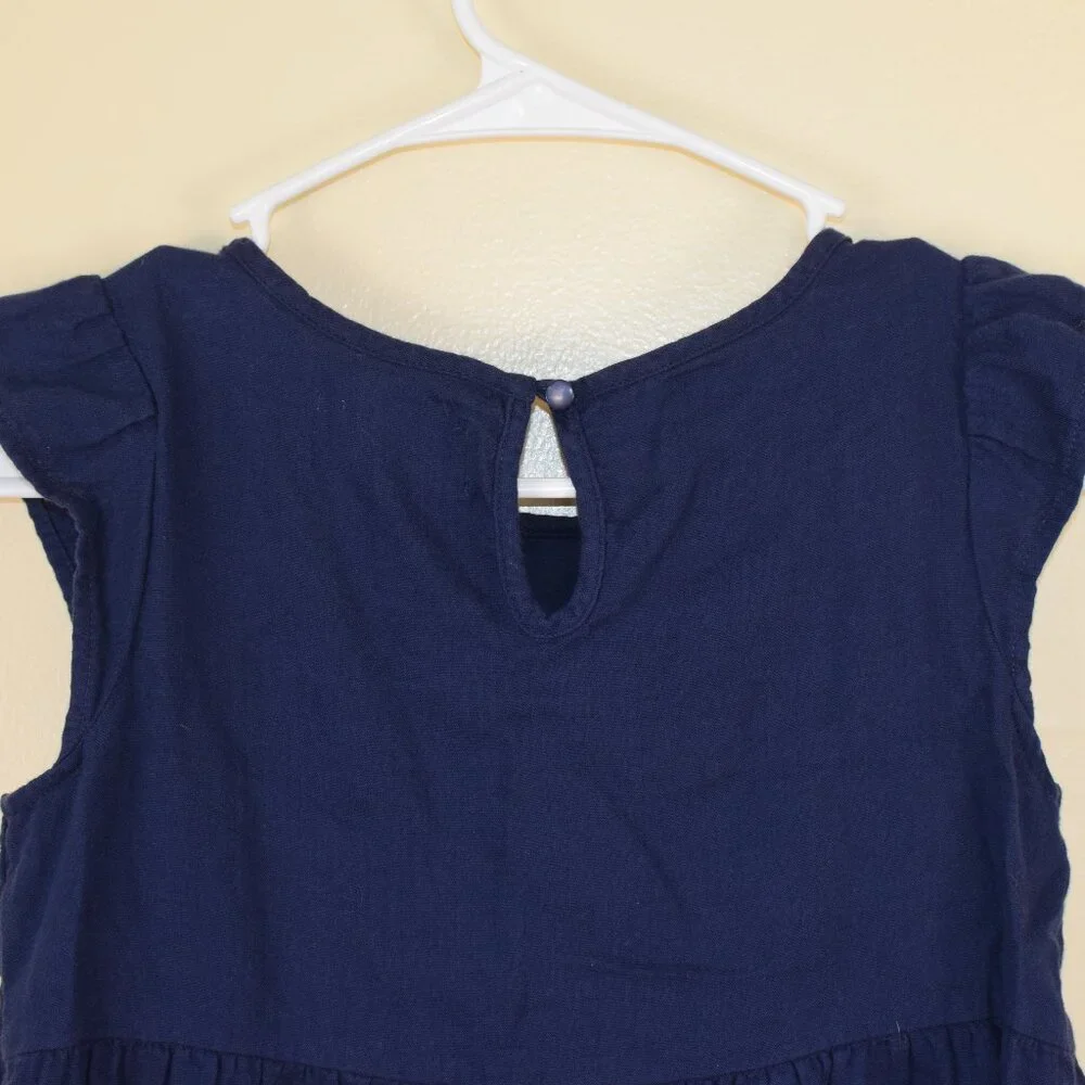 Old Navy Girl's Cotton Bohemian Embroidered Navy Ruffle Sleeve Dress - L (10/12)